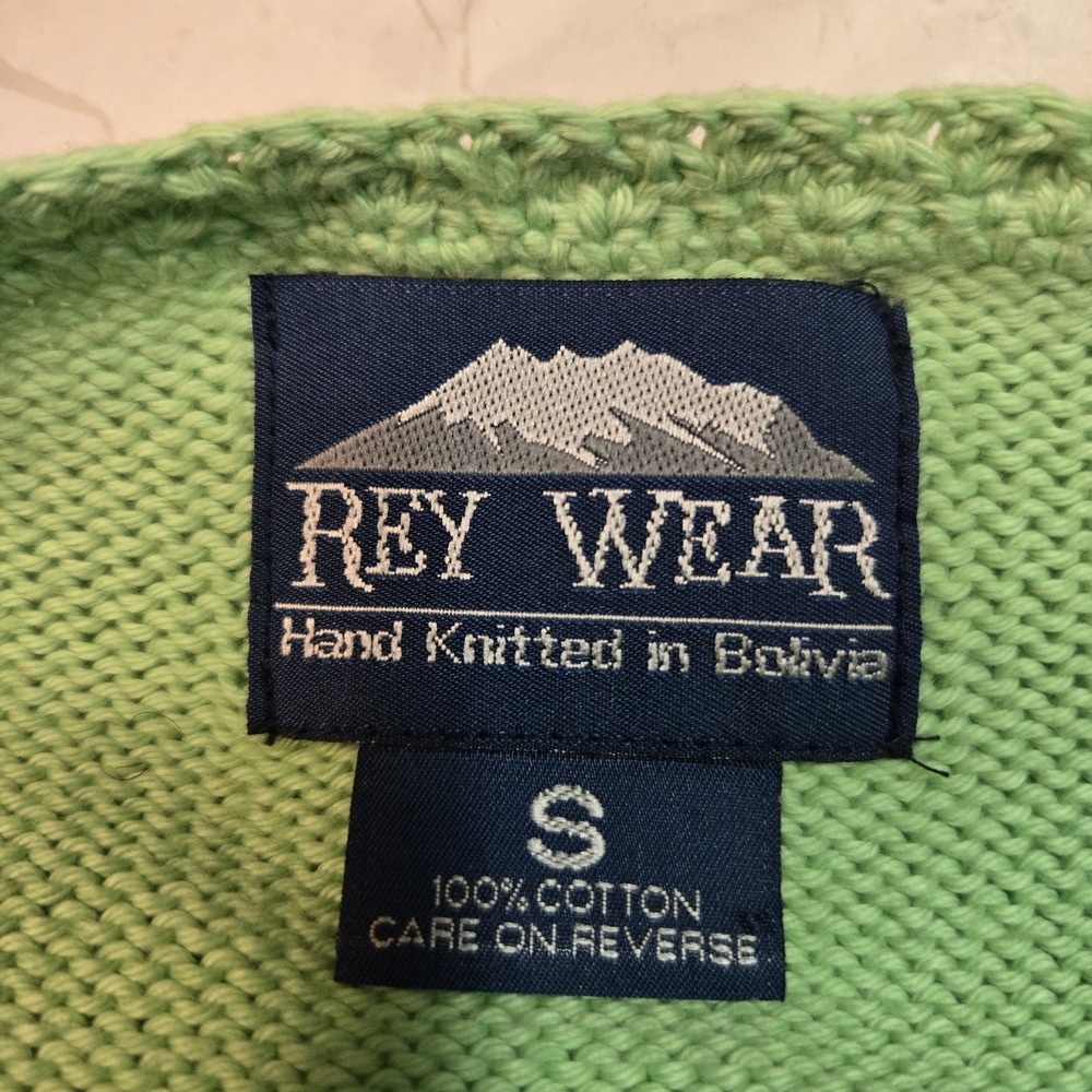 Vintage‎ 90s Rey Wear Size S Green Flamingo Hand Knit Cardigan - Picture 7 of 7